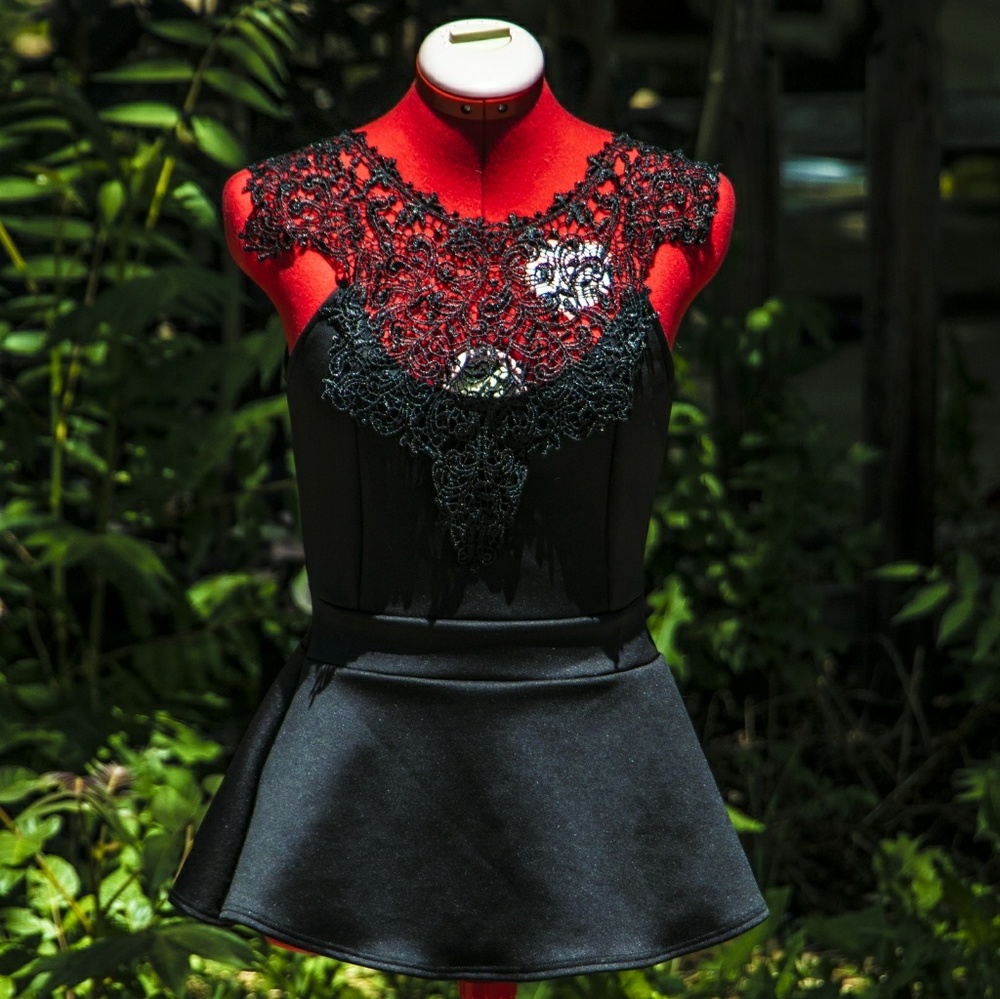 Blu Planet sexy black lace peplum top